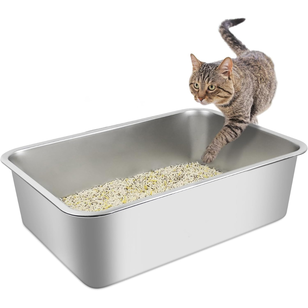 XXXL Cat Litter Box Stainless Steel 60X40X20cm