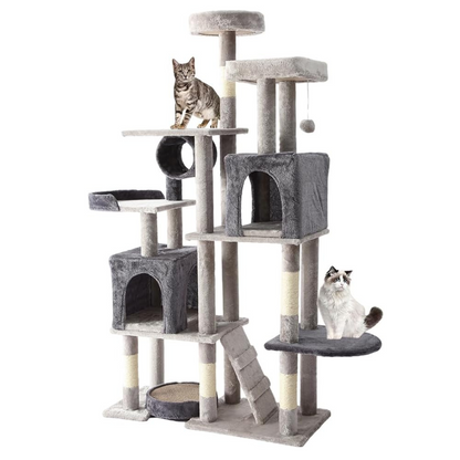 LARGE Cat Tower, Indoor Cat Tree with Sisal Covered Catch Posts and Plush Catch Balls, Suitable for Small and Medium-sized Cats(grey, 90 * 40 * 165)