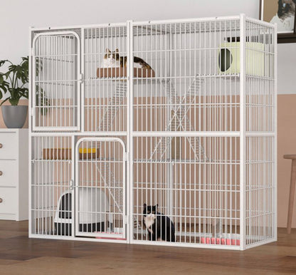 55inches Cat Cage, Bottomless Size 142x54x130cm, Three-Story Cage, Bottom Open Cat Pen