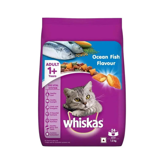 Whiskas Adult (+1 year) Dry Cat Food, Ocean Fish Flavour, 1.2kg Pack Pets971.com