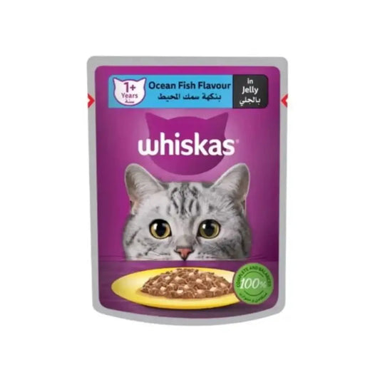 Whiskas Oceanfish in Jelly Wet Cat Food Pack of 1x80g, Wet Food for 1+ Years Adult Cats, Complete and Balanced Nutrition Pets971.com