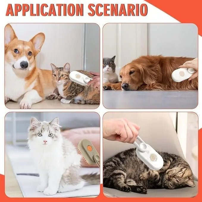 3 in 1 Pet Steam Brush, One Button Spray Pet Hair Removal Tool, 360 ° Rotary Handle, Multi-function Dog Hair Brush, to Remove Tangles and Eliminate Flying Hairs (white) Pets971.com