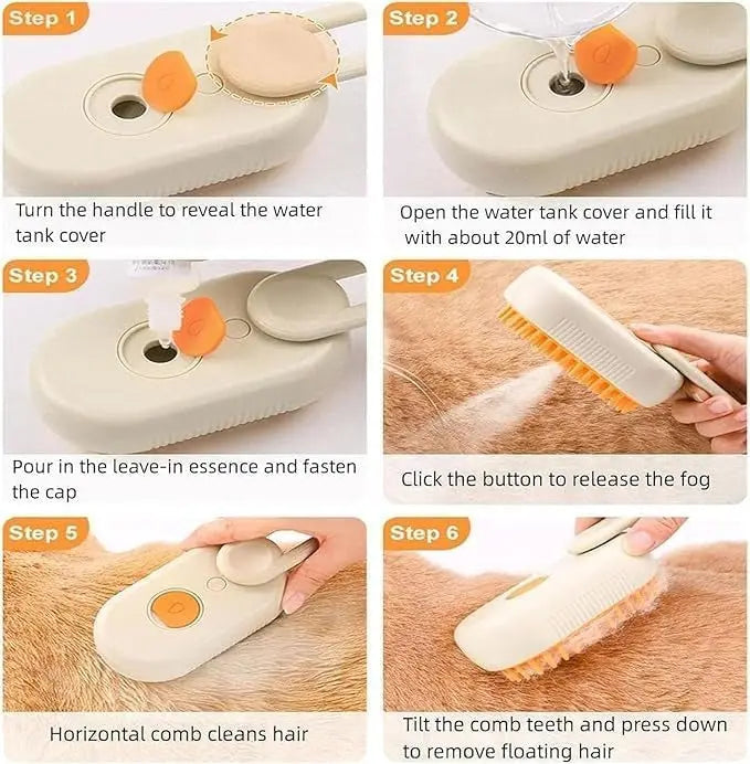 3 in 1 Pet Steam Brush, One Button Spray Pet Hair Removal Tool, 360 ° Rotary Handle, Multi-function Dog Hair Brush, to Remove Tangles and Eliminate Flying Hairs (white) Pets971.com