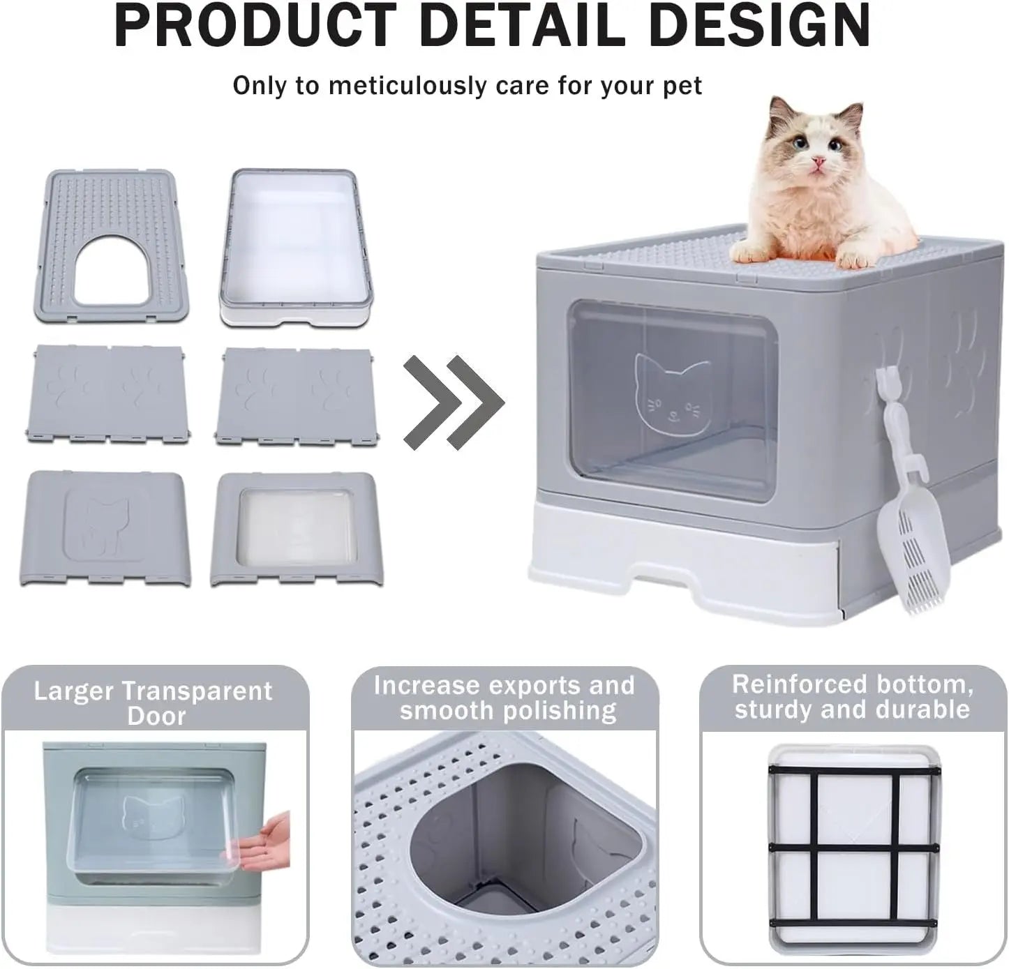EnclosedcCat Litter Box with Scoop, Odor Control, Easy to Clean (Grey Square Door) Pets971.com