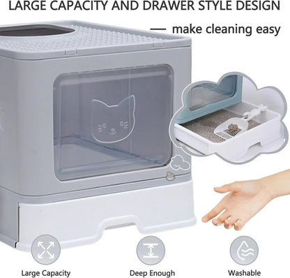 EnclosedcCat Litter Box with Scoop, Odor Control, Easy to Clean (Grey Square Door) Pets971.com
