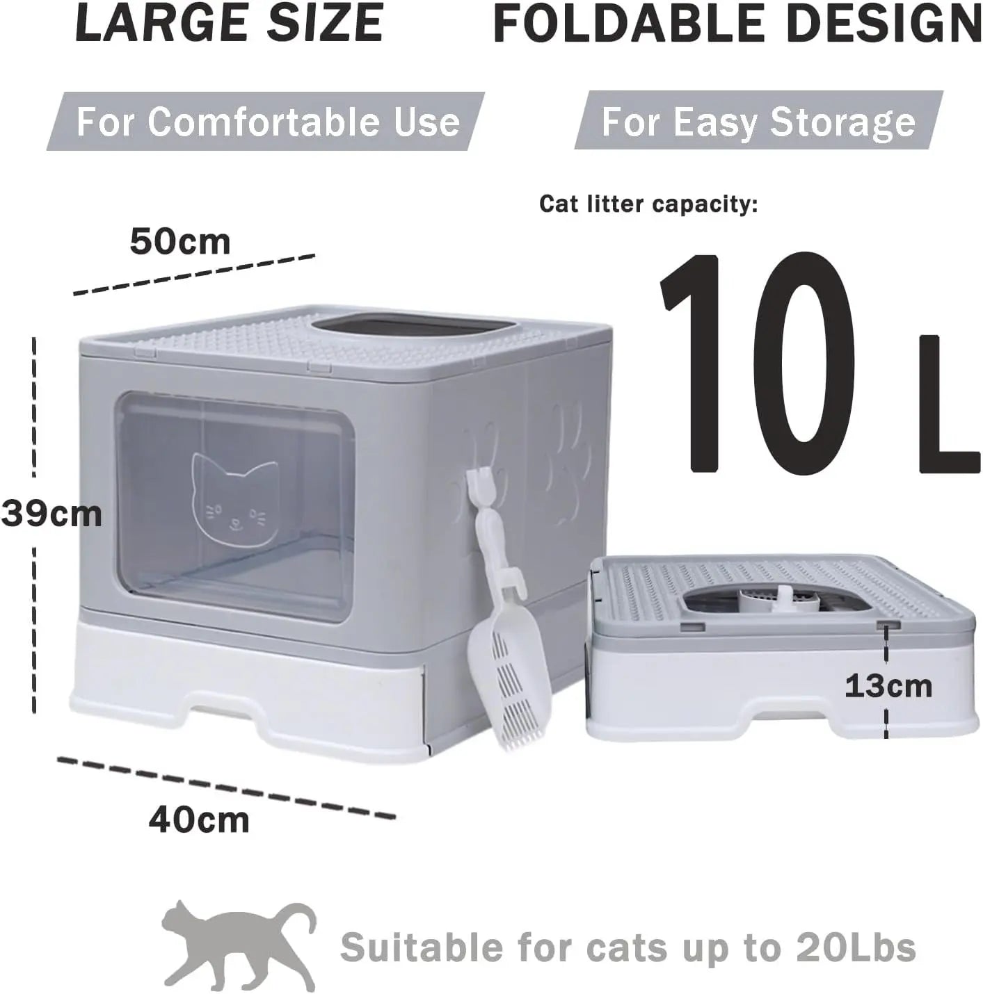 EnclosedcCat Litter Box with Scoop, Odor Control, Easy to Clean (Grey Square Door) Pets971.com