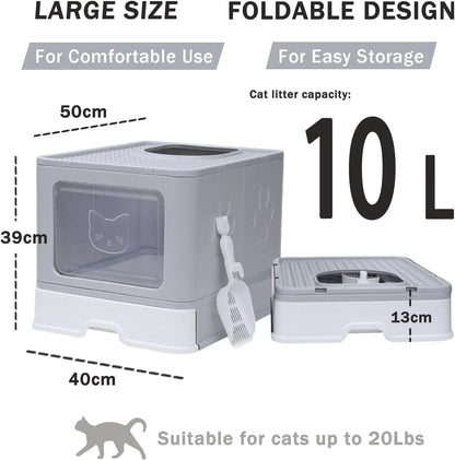 EnclosedcCat Litter Box with Scoop, Odor Control, Easy to Clean (Grey Square Door) Pets971.com