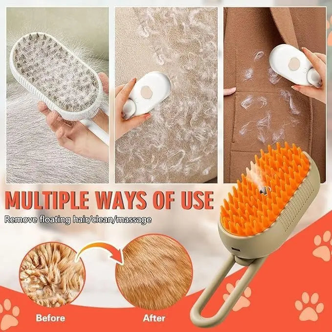 3 in 1 Pet Steam Brush, One Button Spray Pet Hair Removal Tool, 360 ° Rotary Handle, Multi-function Dog Hair Brush, to Remove Tangles and Eliminate Flying Hairs (white) Pets971.com
