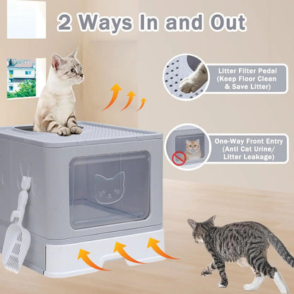 EnclosedcCat Litter Box with Scoop, Odor Control, Easy to Clean (Grey Square Door) Pets971.com