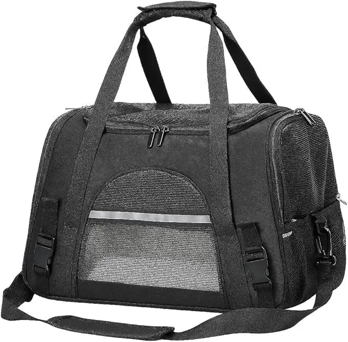 Airline Approved Soft Sided Pet Carrier with Fleece Pad for Cat and Small Dogs, Portable Cozy Travel Pet Bag, Car Seat Safe Carrier (43 * 25 * 28cm, Gray(with Fluff cushion)) Pets971.com