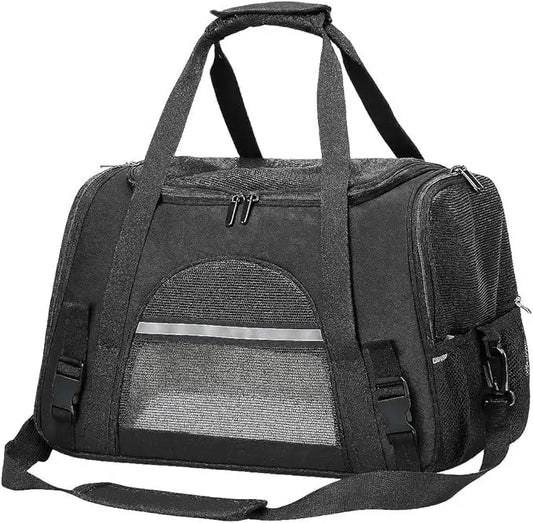 Airline Approved Soft Sided Pet Carrier with Fleece Pad for Cat and Small Dogs, Portable Cozy Travel Pet Bag, Car Seat Safe Carrier (43 * 25 * 28cm, Gray(with Fluff cushion)) Pets971.com