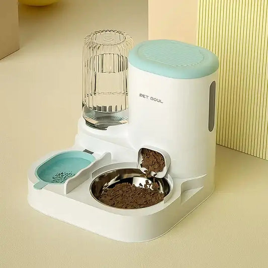 2-in-1 Pet Food and Water Dispenser for Cats and Dogs – 2L Food Feeder & 1L Water Dispenser, BPA-Free Plastic with Removable Stainless Steel Bowl, 27x27x24cm Pets971.com
