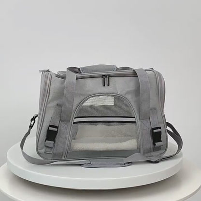 Airline Approved Soft Sided Pet Carrier with Fleece Pad for Cat and Small Dogs, Portable Cozy Travel Pet Bag, Car Seat Safe Carrier (43 * 25 * 28cm, Gray(with Fluff cushion))