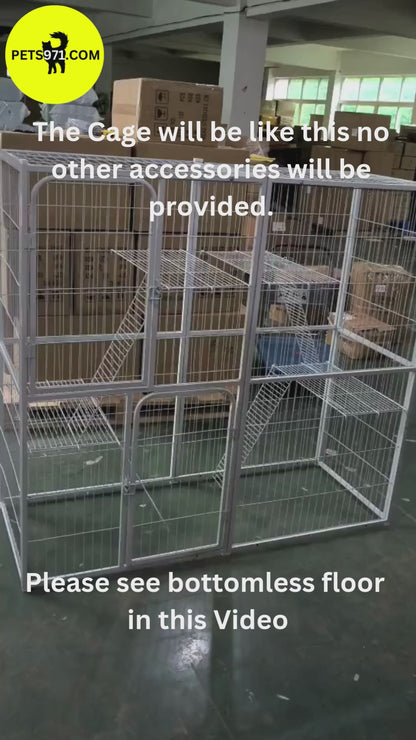 55inches Cat Cage, Bottomless Size 142x54x130cm, Three-Story Cage, Bottom Open Cat Pen