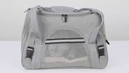 Airline Approved Soft Sided Pet Carrier with Fleece Pad for Cat and Small Dogs, Portable Cozy Travel Pet Bag, Car Seat Safe Carrier (43 * 25 * 28cm, Gray(with Fluff cushion))
