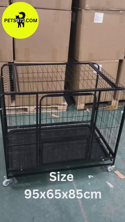 37inch Dog Cage with Removable Tray & Lockable Wheels (Size 95x65x85cm)